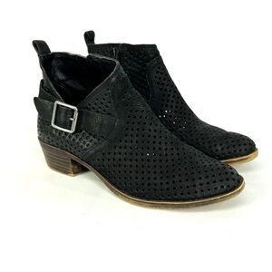 Lucky Brand 6M Bartonn Perforated Black Suede Ankle Boots with Buckle Detail